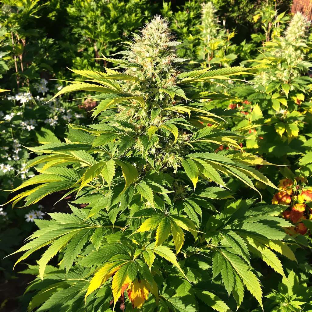 Goatlato 65% indica / 35% sativa — flor con tricomas visibles