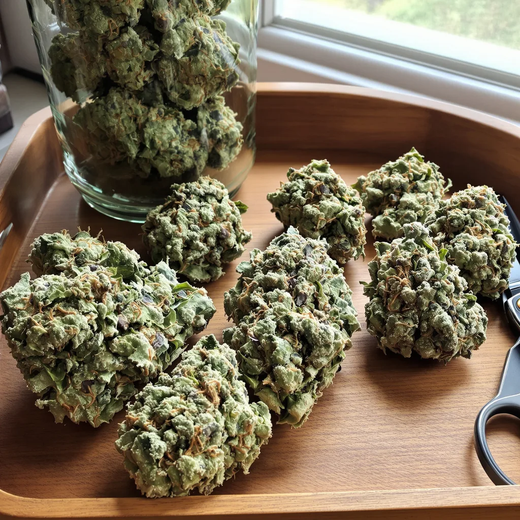 Gobbstopper 35% indica / 65% sativa — flor con tricomas visibles