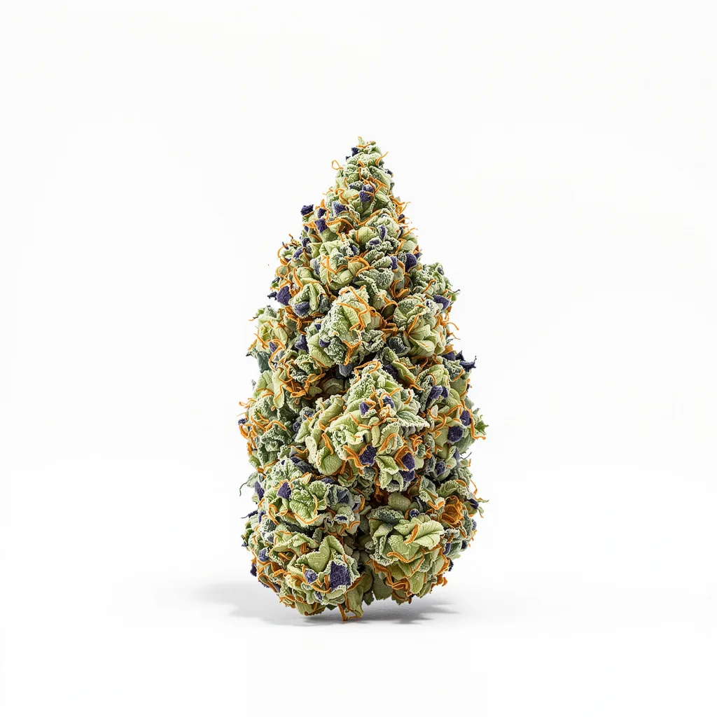 God Bud 50% indica / 50% sativa — flor con tricomas visibles