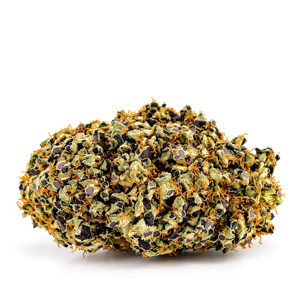God's Gift 90% indica / 10% sativa — flor con tricomas visibles