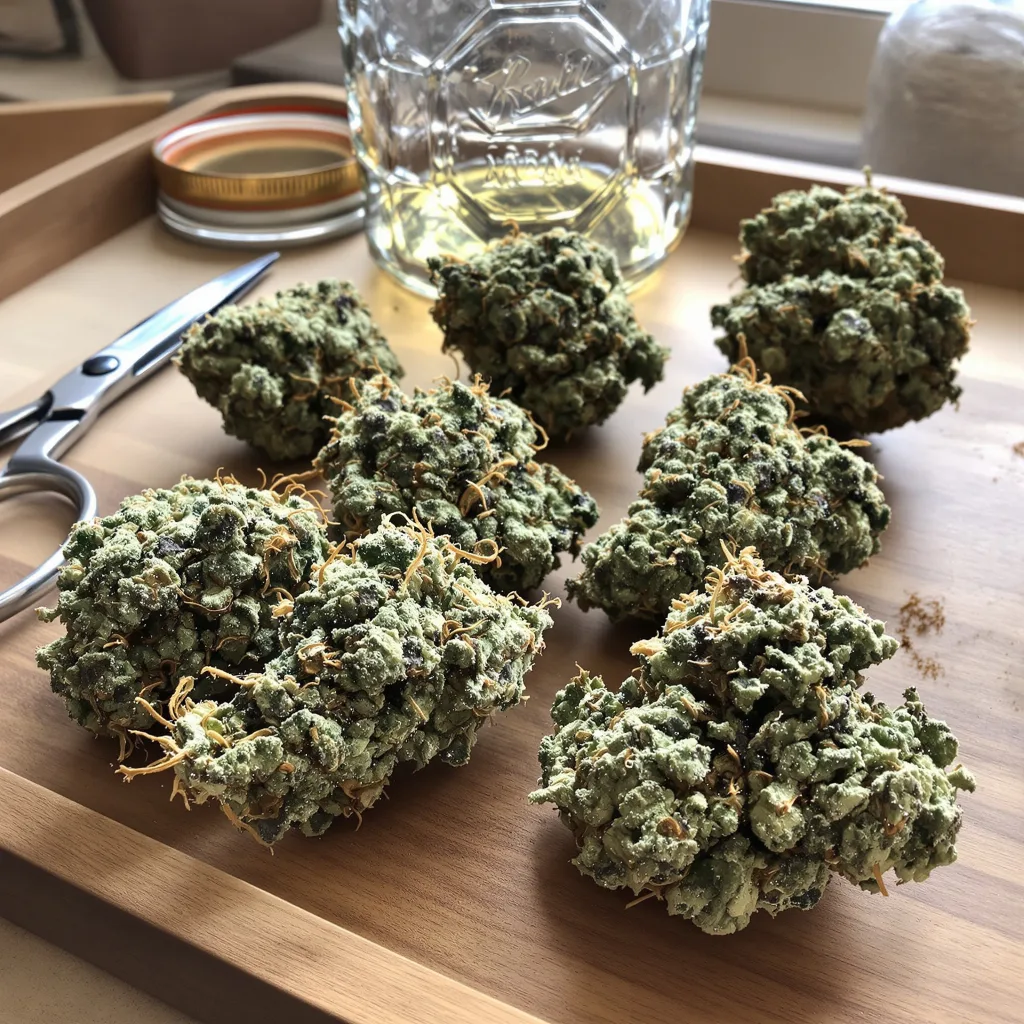 God's Green Crack 50% indica / 40% sativa — flor con tricomas visibles