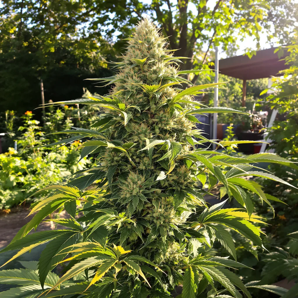 God's Green Crack 50% indica / 40% sativa — flor con tricomas visibles