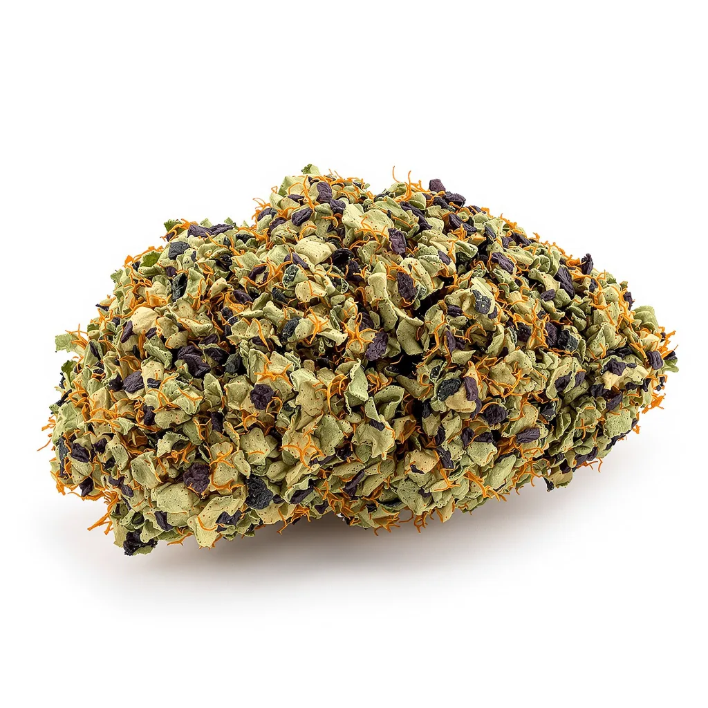 God's Treat 78% indica / 22% sativa — flor con tricomas visibles