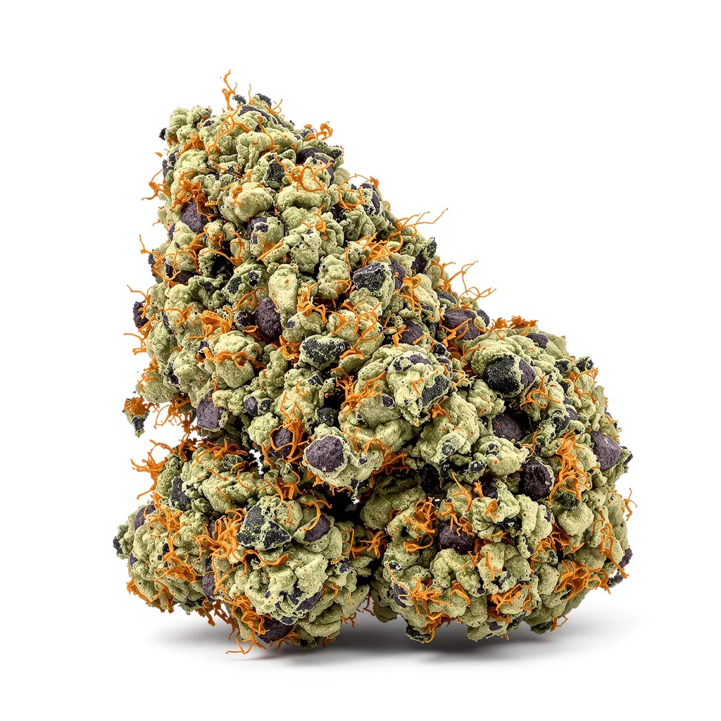 God’s Treat 78% indica / 22% sativa — flor con tricomas visibles