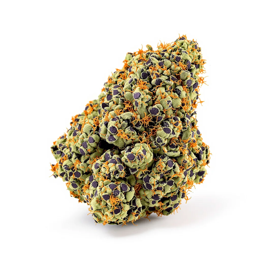 Godberry 74% indica / 26% sativa — flor con tricomas visibles