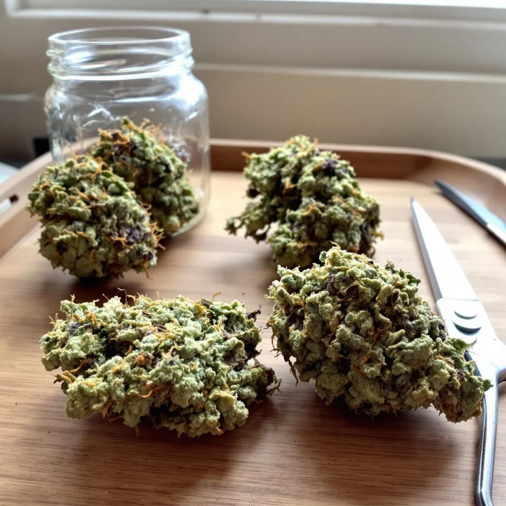 Godfather OG 60% indica / 40% sativa — flor con tricomas visibles