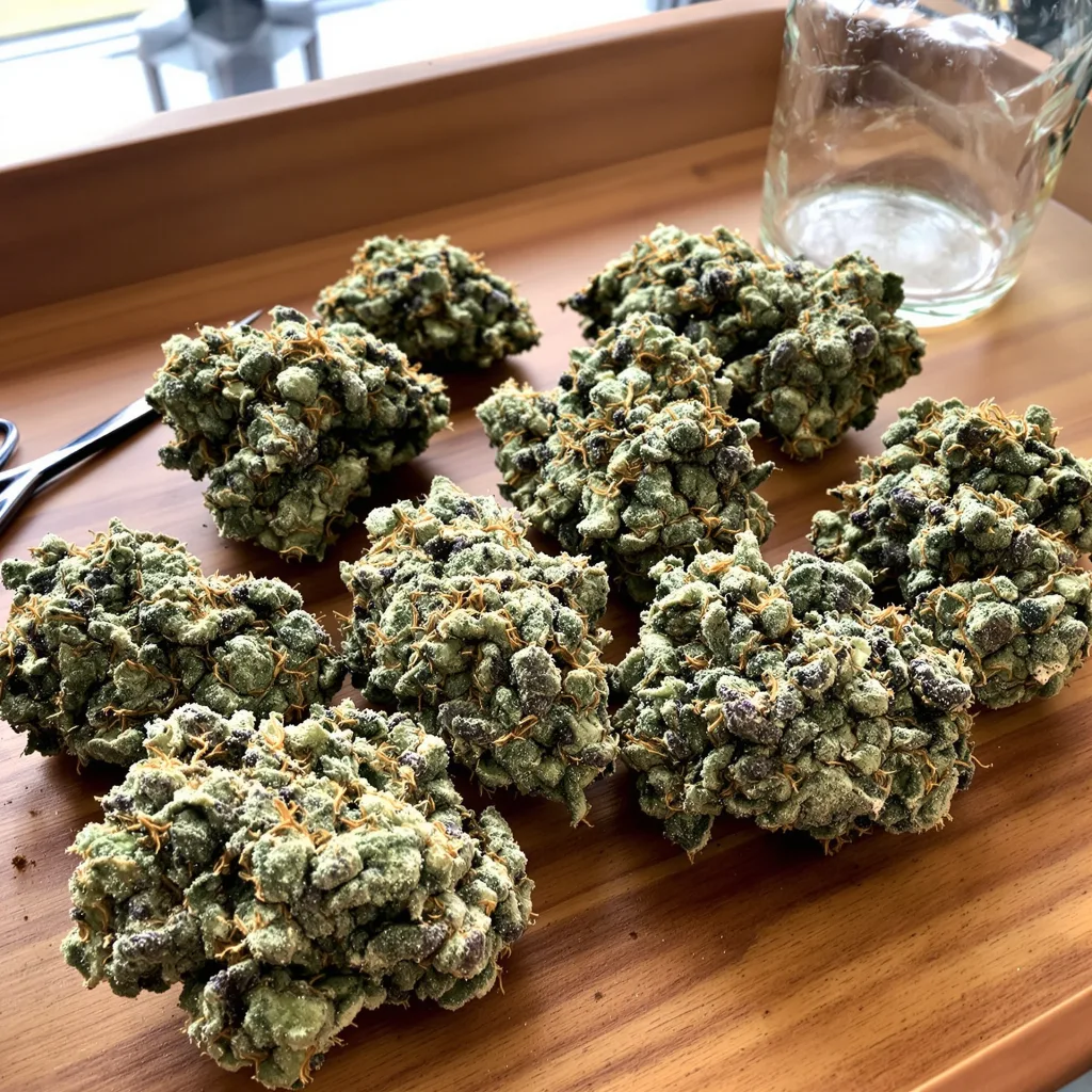 Godfather OG 60% indica / 40% sativa — flor con tricomas visibles