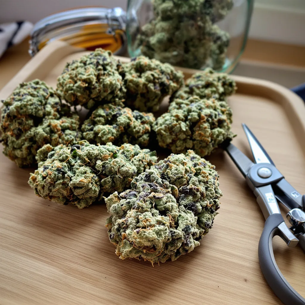 Godzilla Cookies 49% indica / 51% sativa — flor con tricomas visibles