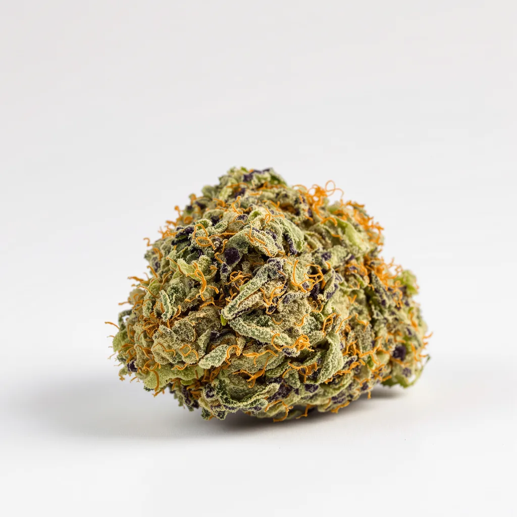 Godzilla Cookies 49% indica / 51% sativa — flor con tricomas visibles