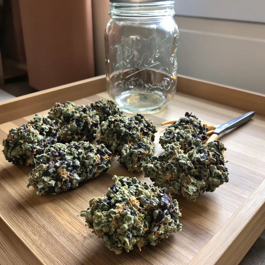 Godzilla Glue 69% indica / 31% sativa — flor con tricomas visibles