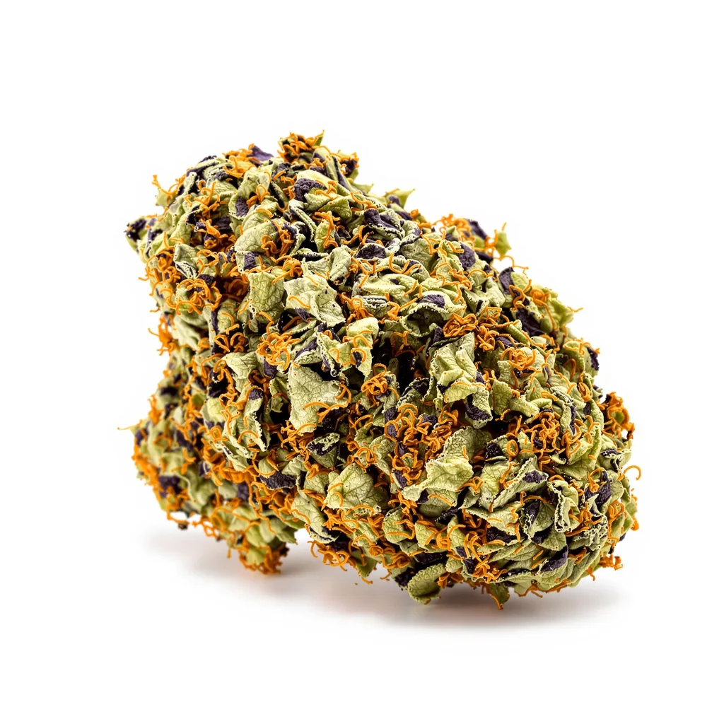 Godzilla Glue 69% indica / 31% sativa — flor con tricomas visibles