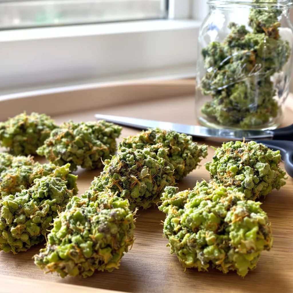Goji OG 20% indica / 80% sativa — flor con tricomas visibles