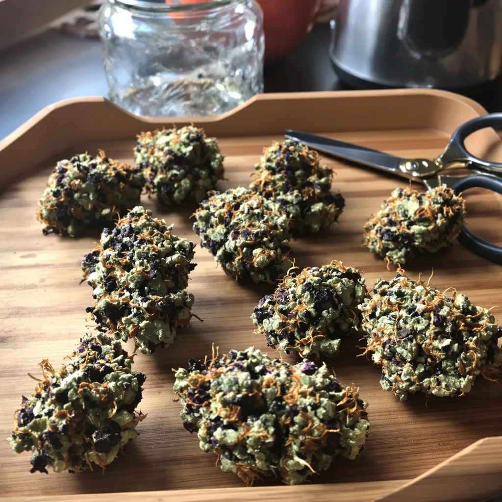 Goji OG Haze 71% indica / 29% sativa — flor con tricomas visibles