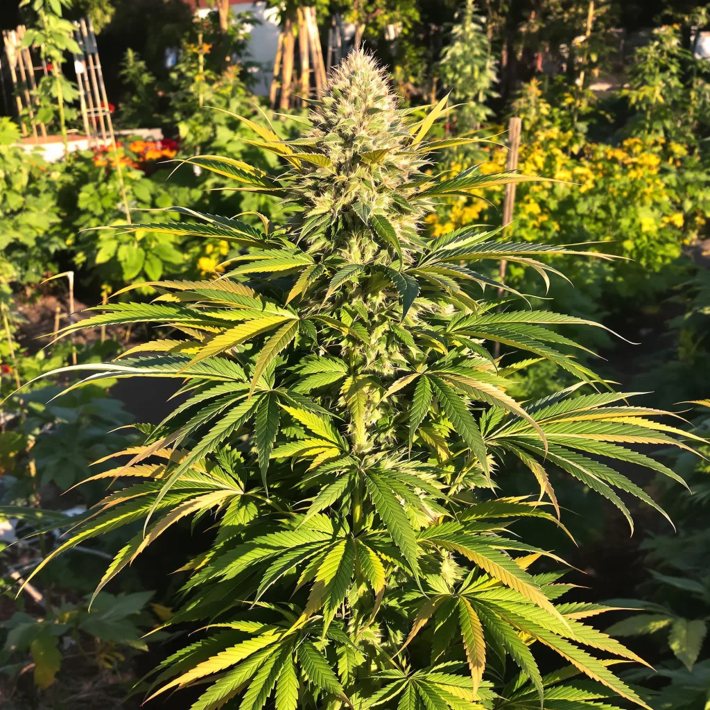 Goji OG Haze 71% indica / 29% sativa — flor con tricomas visibles