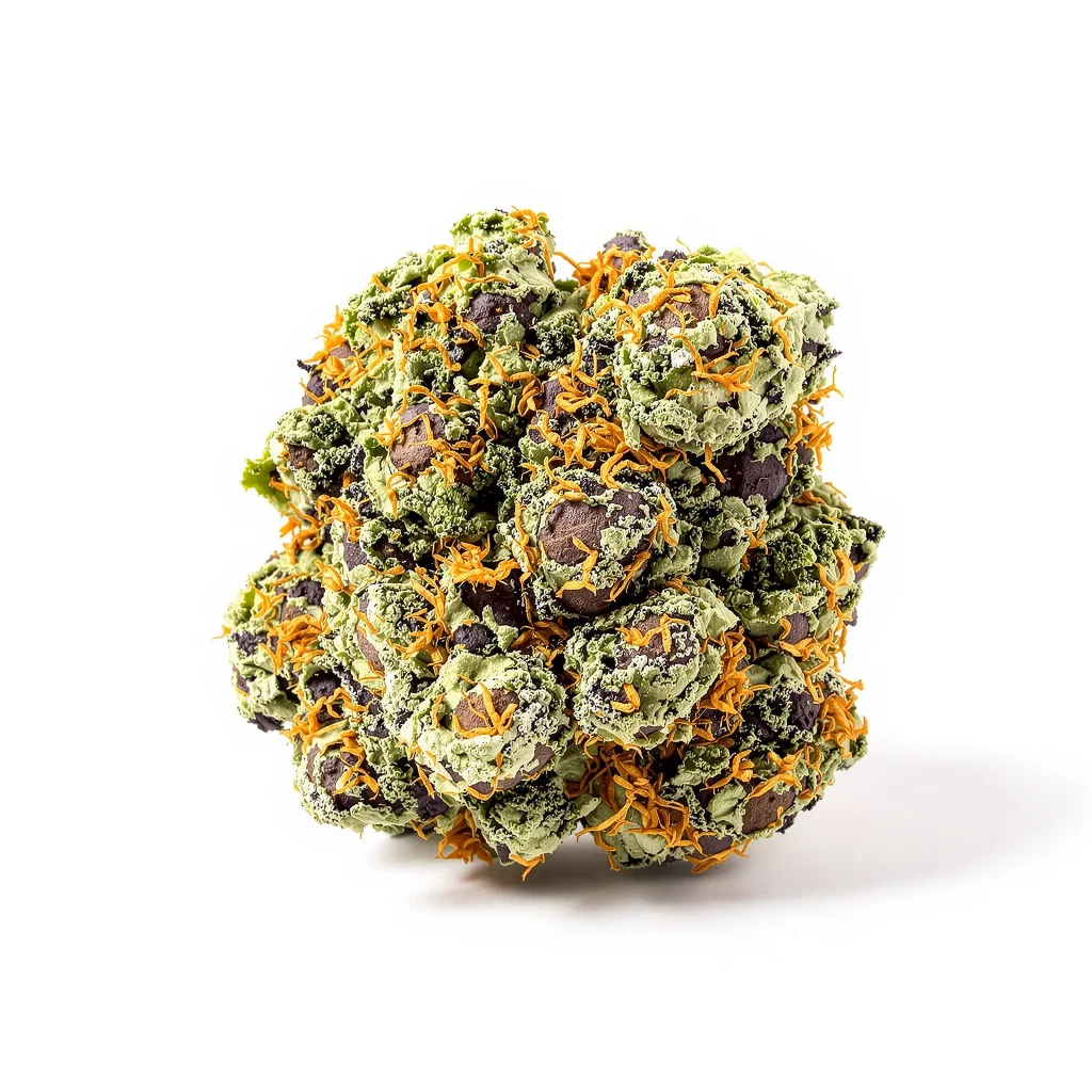 Goji OG Haze 71% indica / 29% sativa — flor con tricomas visibles