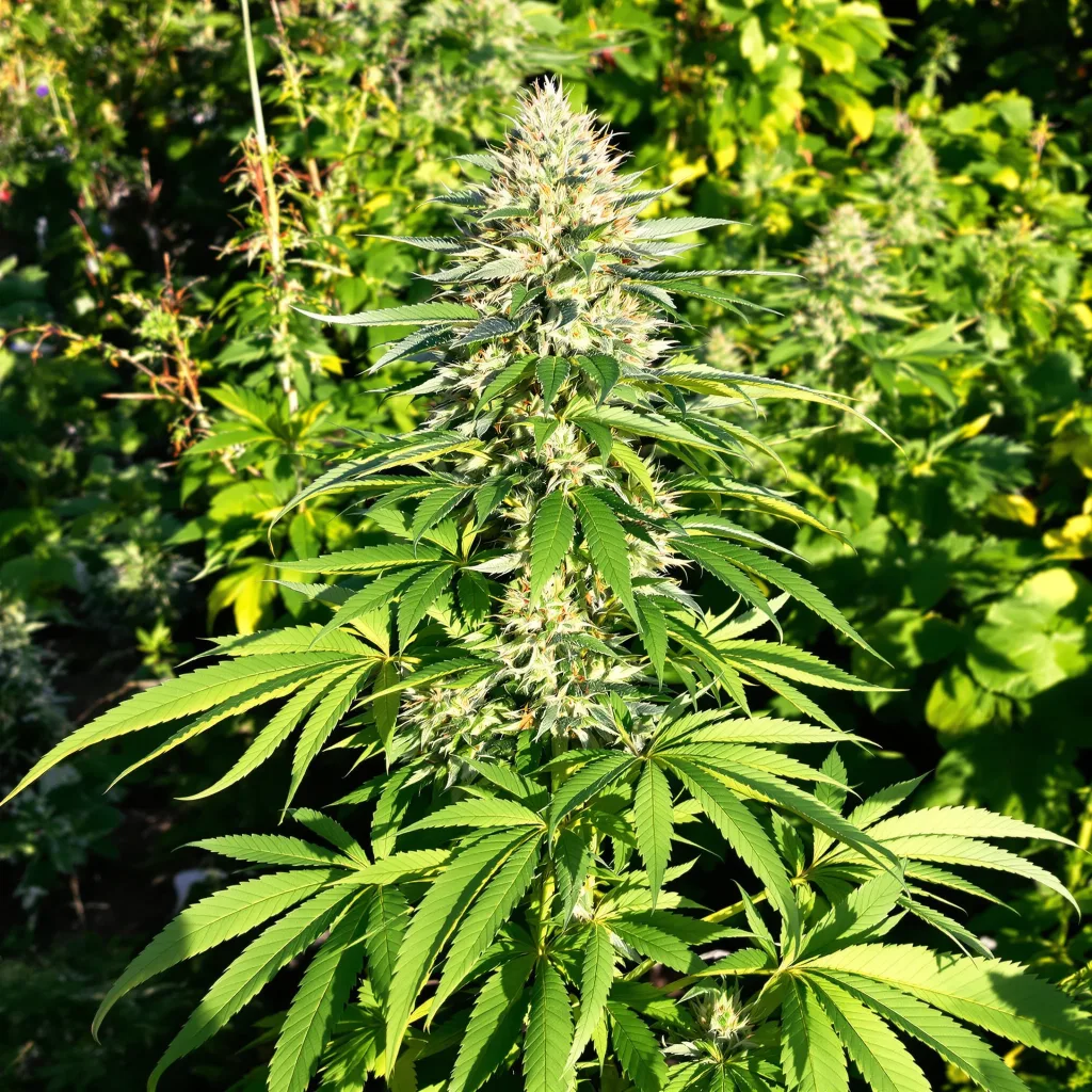 Goldberry 66% indica / 34% sativa — flor con tricomas visibles