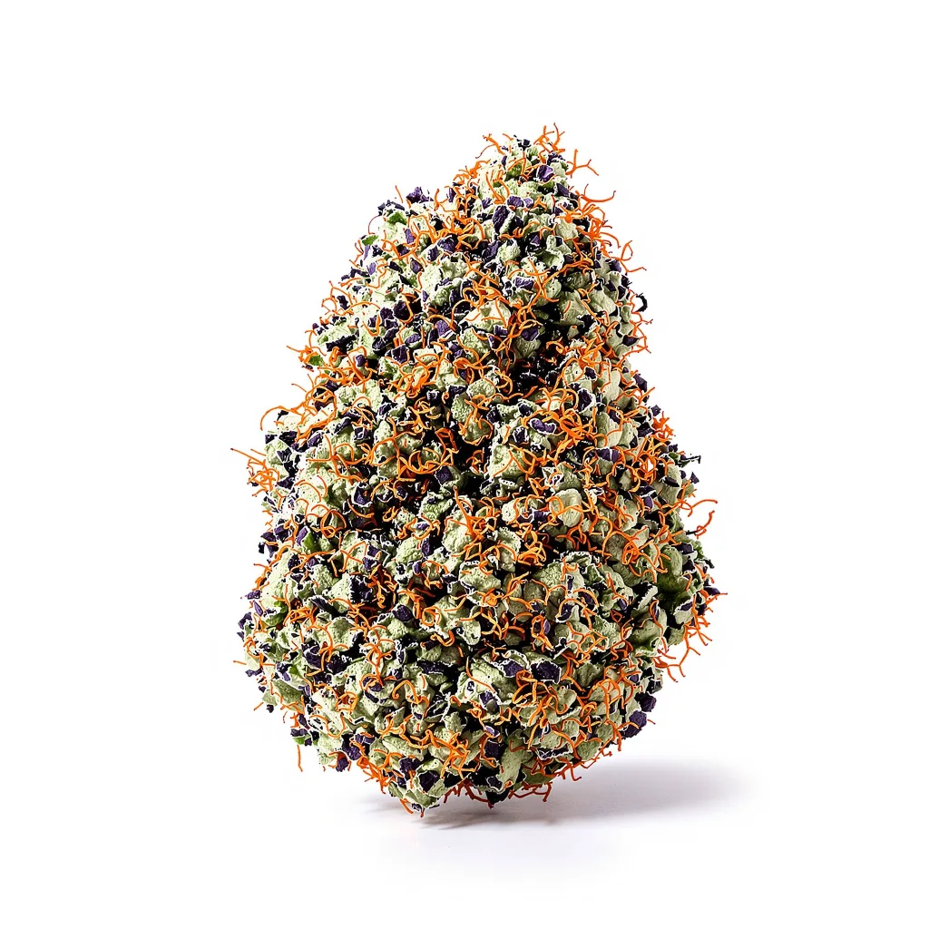 Goldberry 66% indica / 34% sativa — flor con tricomas visibles