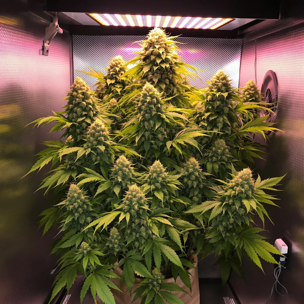 Planta de cannabis Golden Nugget en fase de floración — 60-100 cm autofloración