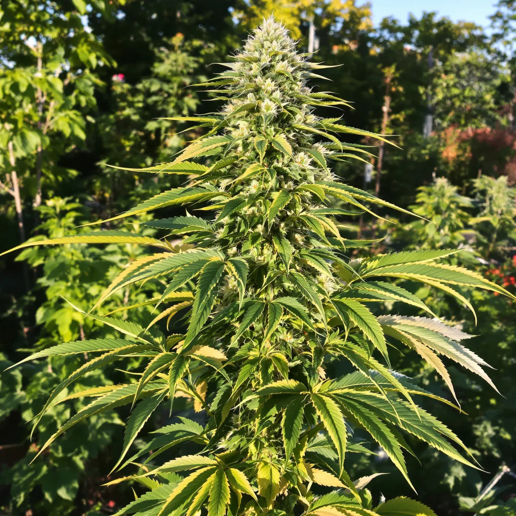 Golden Nugget 37% indica / 63% sativa — flor con tricomas visibles