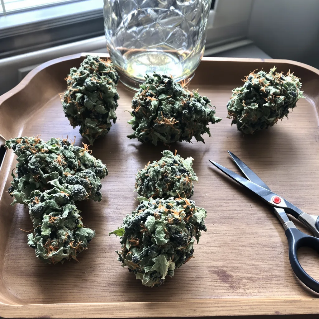 Golden Nugget 37% indica / 63% sativa — flor con tricomas visibles