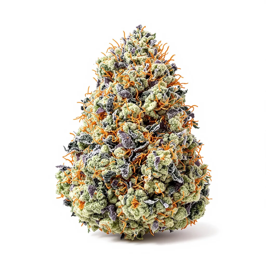 Golden Nugget 37% indica / 63% sativa — flor con tricomas visibles
