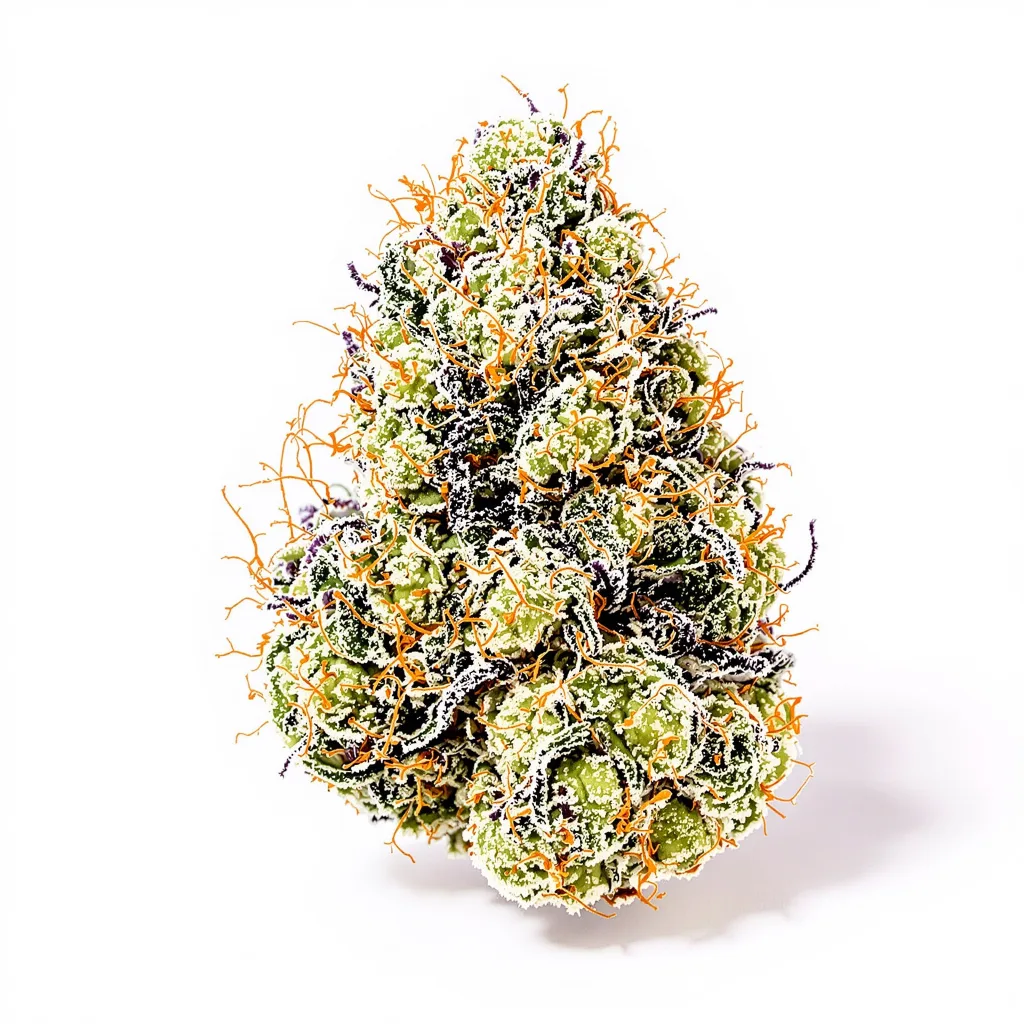 Golden Ticket 50% indica / 50% sativa — flor con tricomas visibles