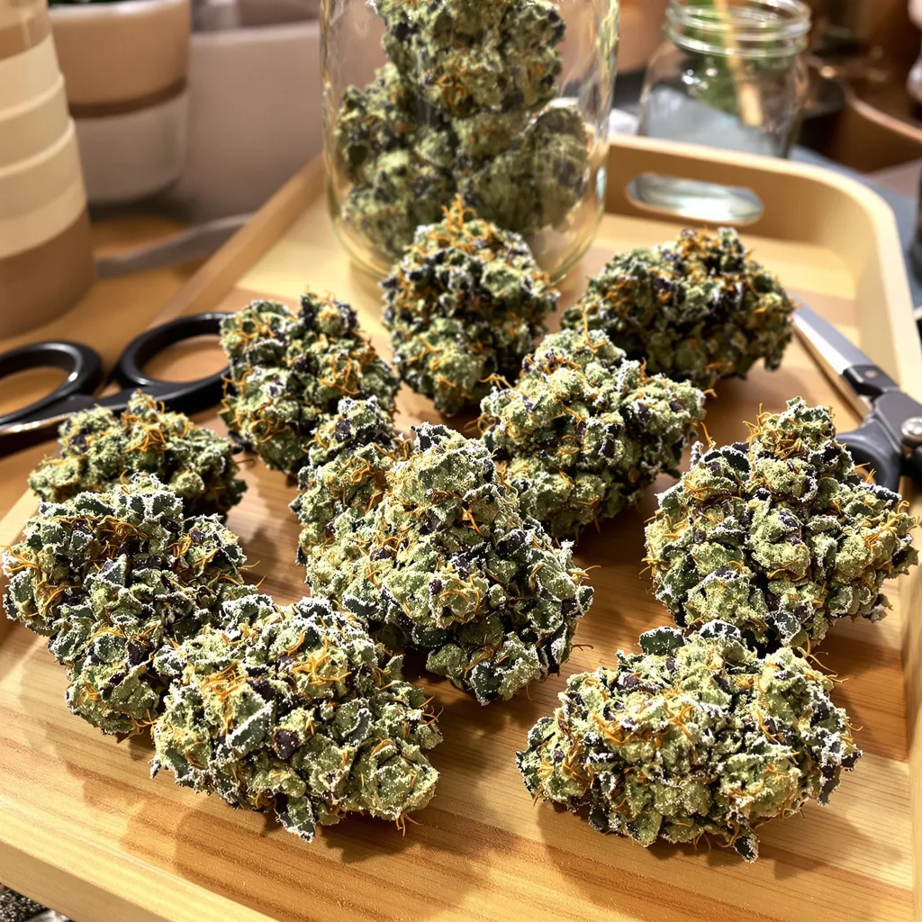Goon Berries 63% indica / 37% sativa — flor con tricomas visibles