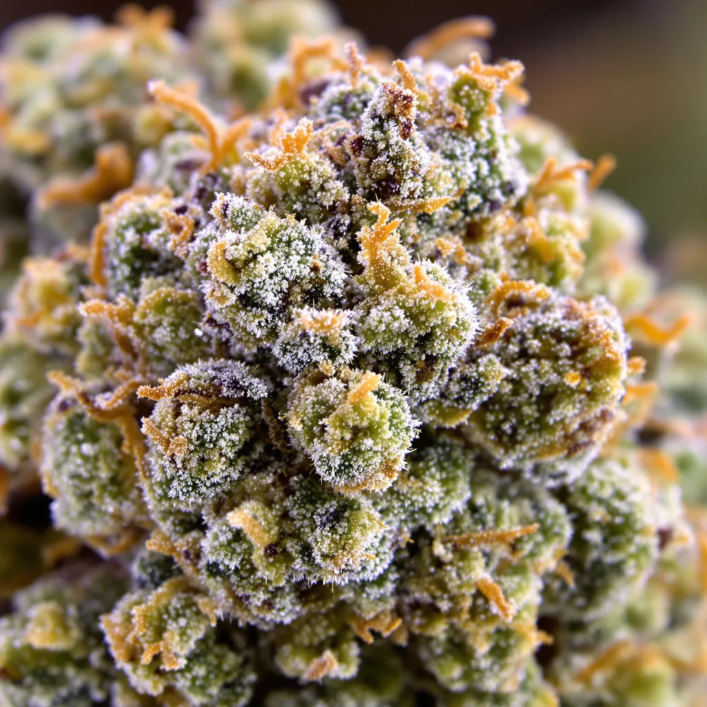 Primer plano de cogollo de cannabis Goon Berries mostrando cogollos densos verde bosque