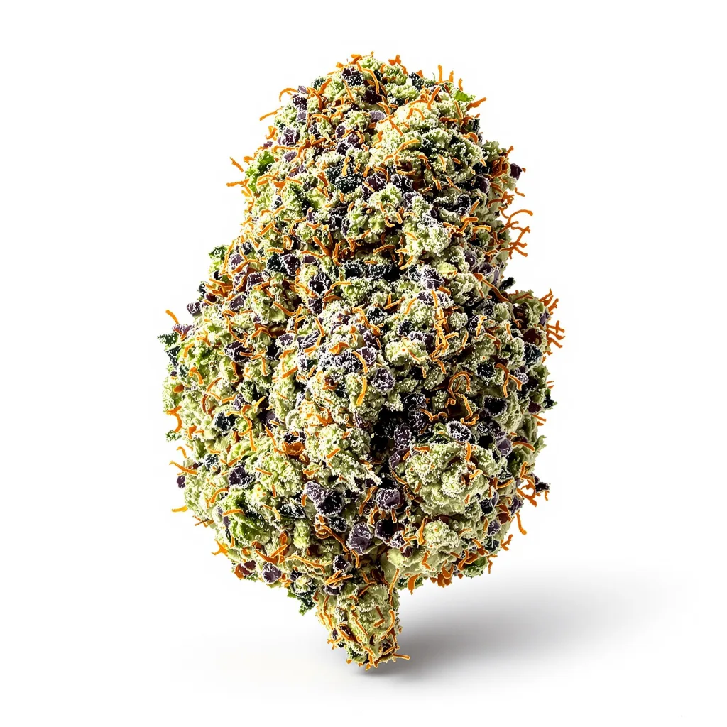 Gorilla Glue 51% indica / 49% sativa — flor con tricomas visibles