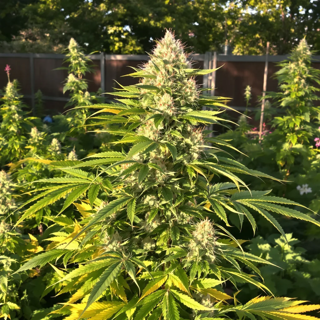 Gorilla Glue 51% indica / 49% sativa — flor con tricomas visibles