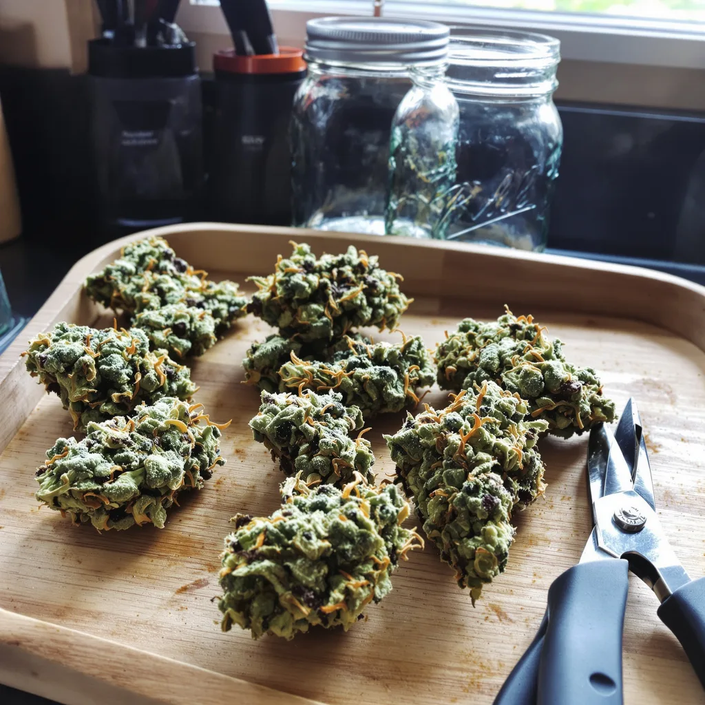 Gorilla Nut 49% indica / 51% sativa — flor con tricomas visibles