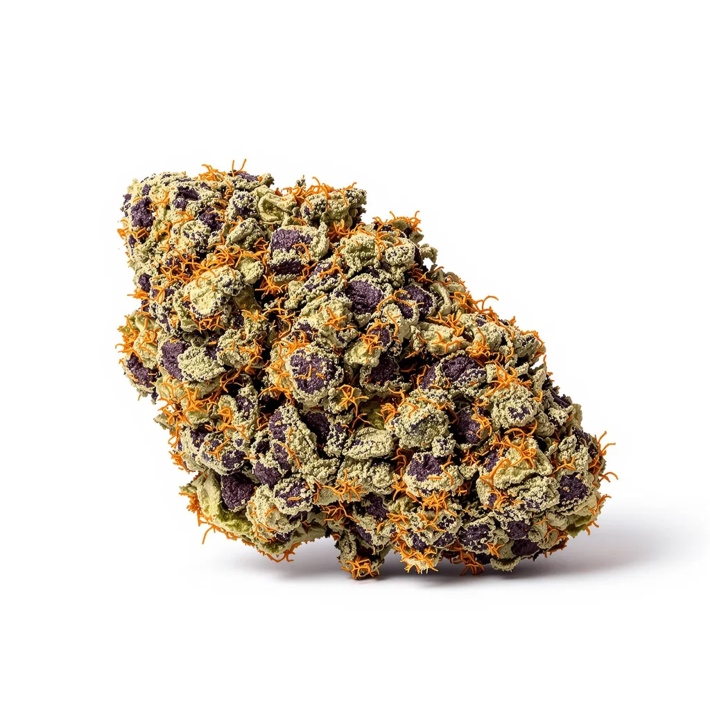 Grand Doggy Purps 68% indica / 32% sativa — flor con tricomas visibles