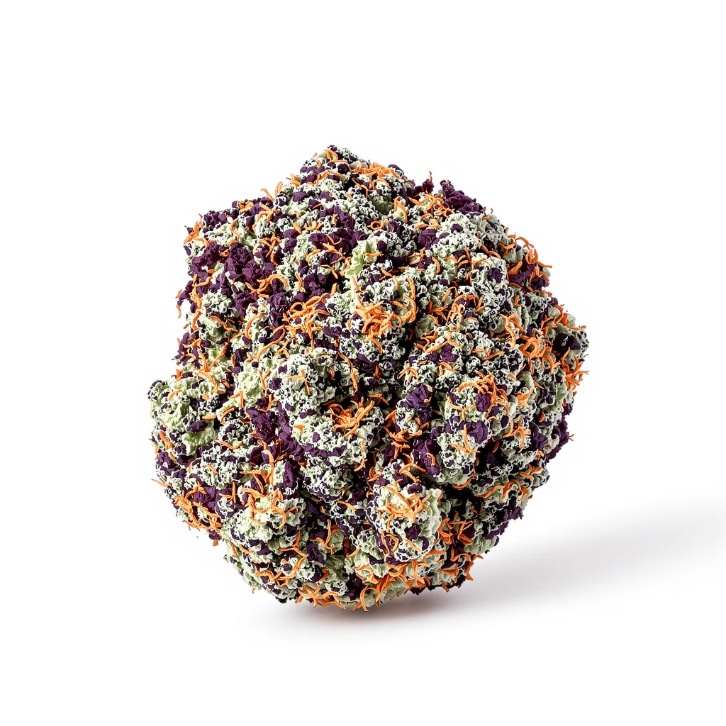 Granddaddy Purple 80% indica / 20% sativa — flor con tricomas visibles