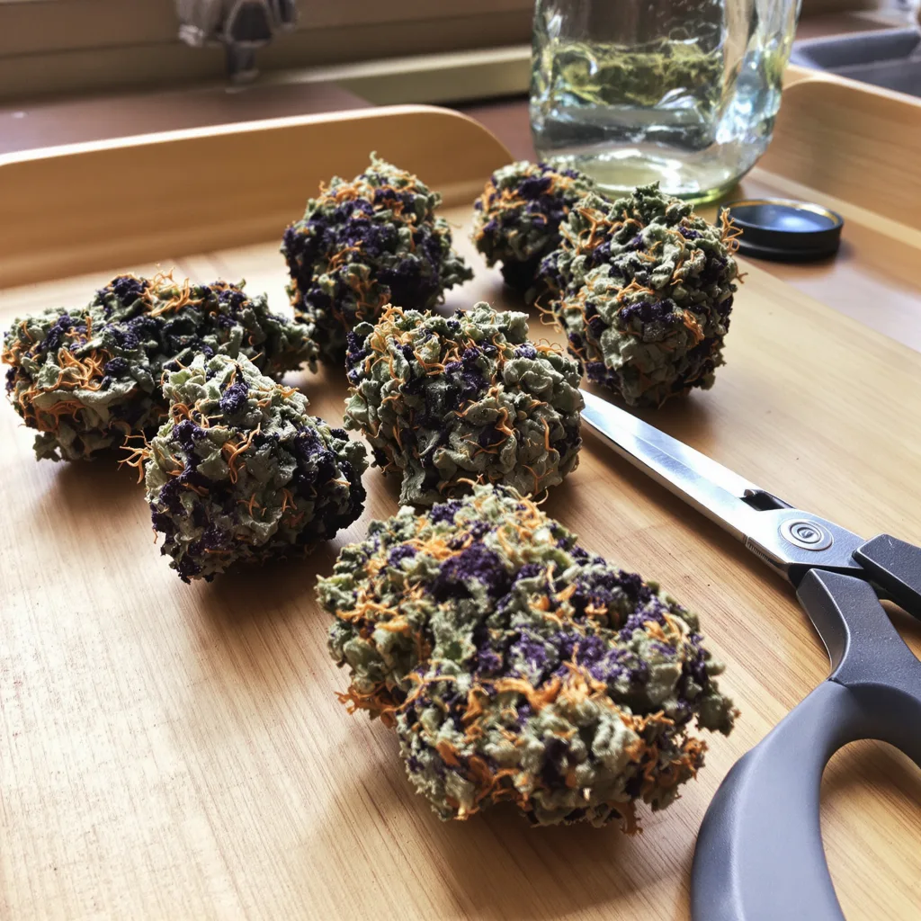 Grandpa Larry OG 76% indica / 24% sativa — flor con tricomas visibles