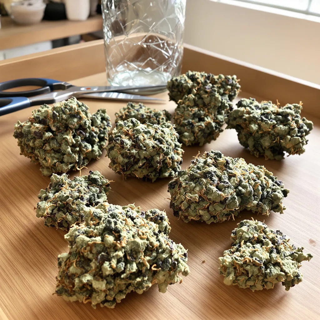 Grape Cookies 71% indica / 29% sativa — flor con tricomas visibles