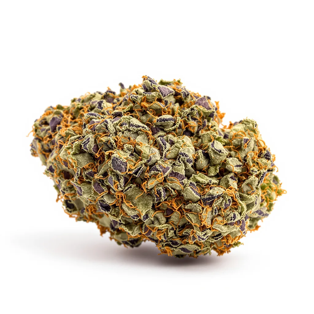 Grape Cookies 71% indica / 29% sativa — flor con tricomas visibles