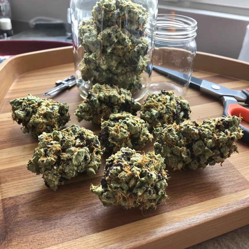 Grape Cookies 71% indica / 29% sativa — flor con tricomas visibles