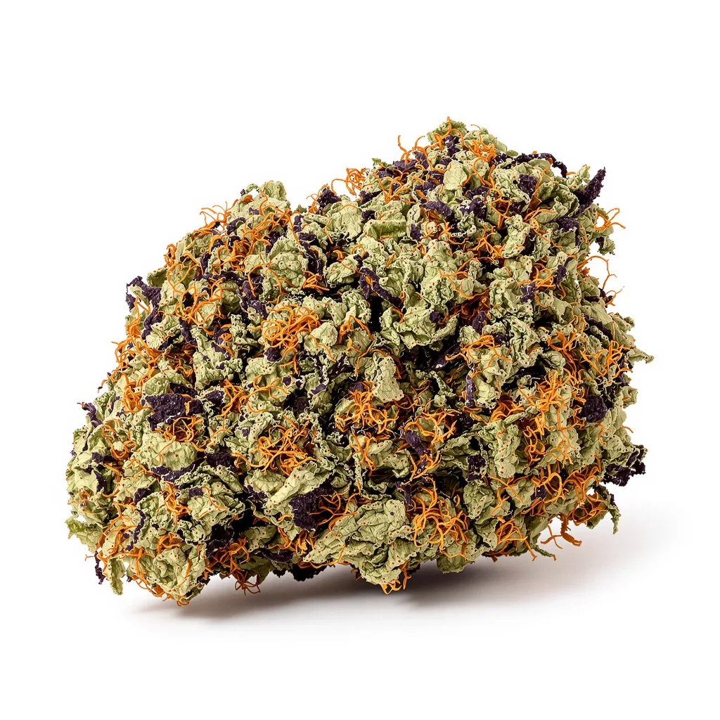 Grape Cookies 71% indica / 29% sativa — flor con tricomas visibles