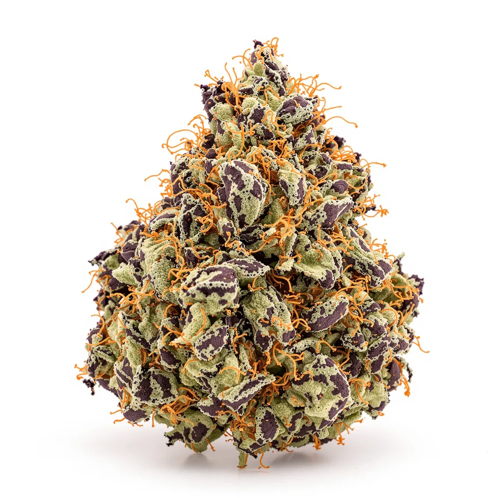 Grape Inferno 79% indica / 21% sativa — flor con tricomas visibles