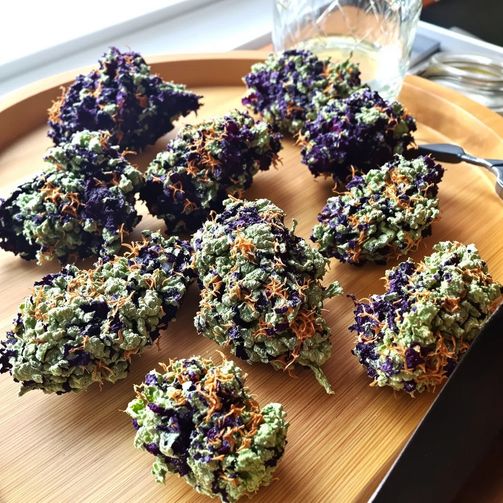 Grape Inferno 79% indica / 21% sativa — flor con tricomas visibles