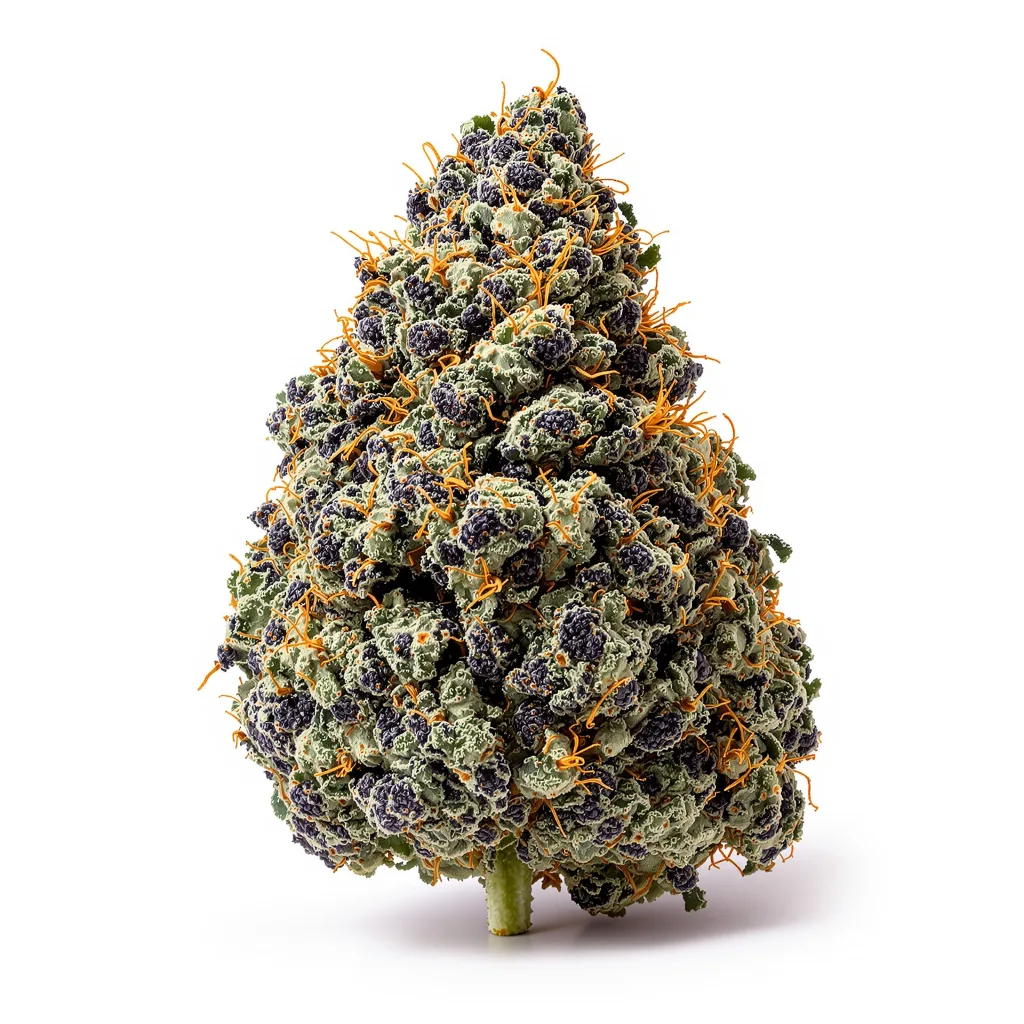 Grape Inferno 79% indica / 21% sativa — flor con tricomas visibles