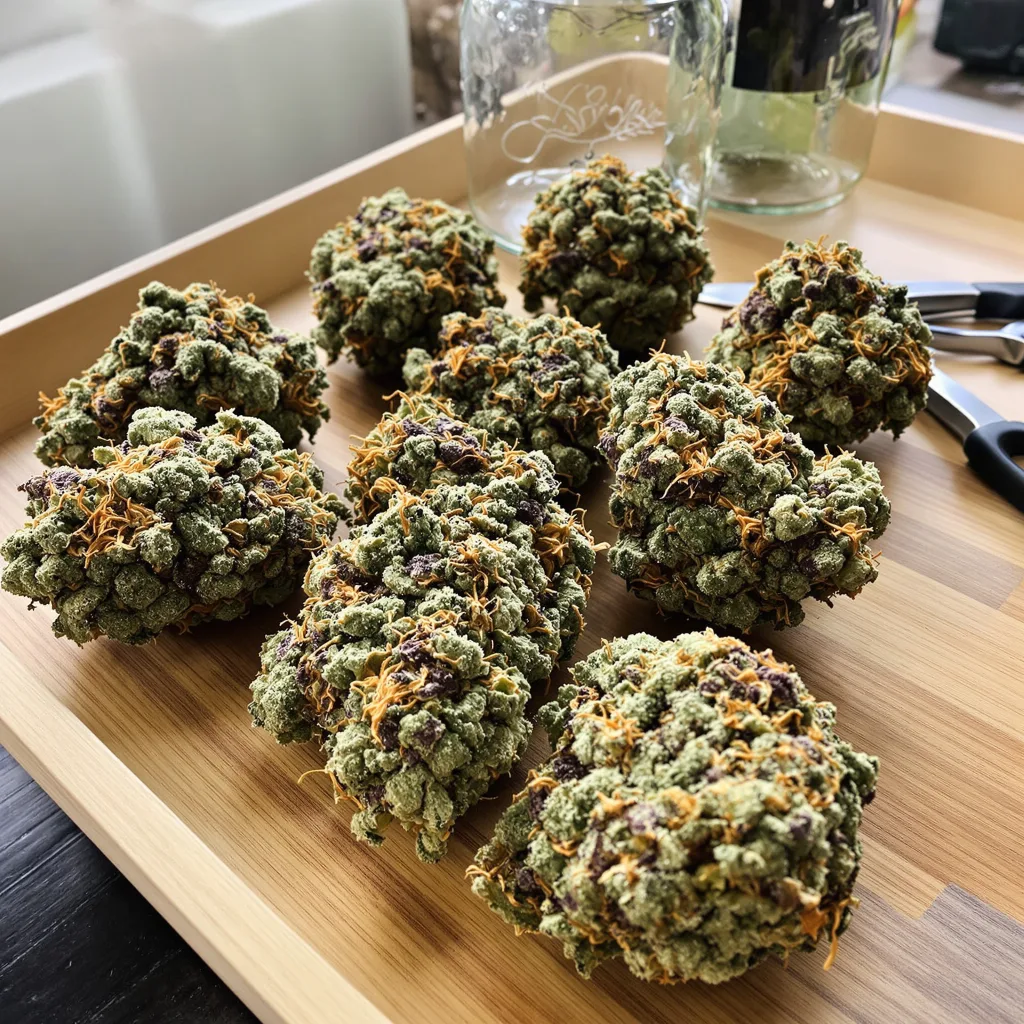 Grape Krush 60% indica / 40% sativa — flor con tricomas visibles