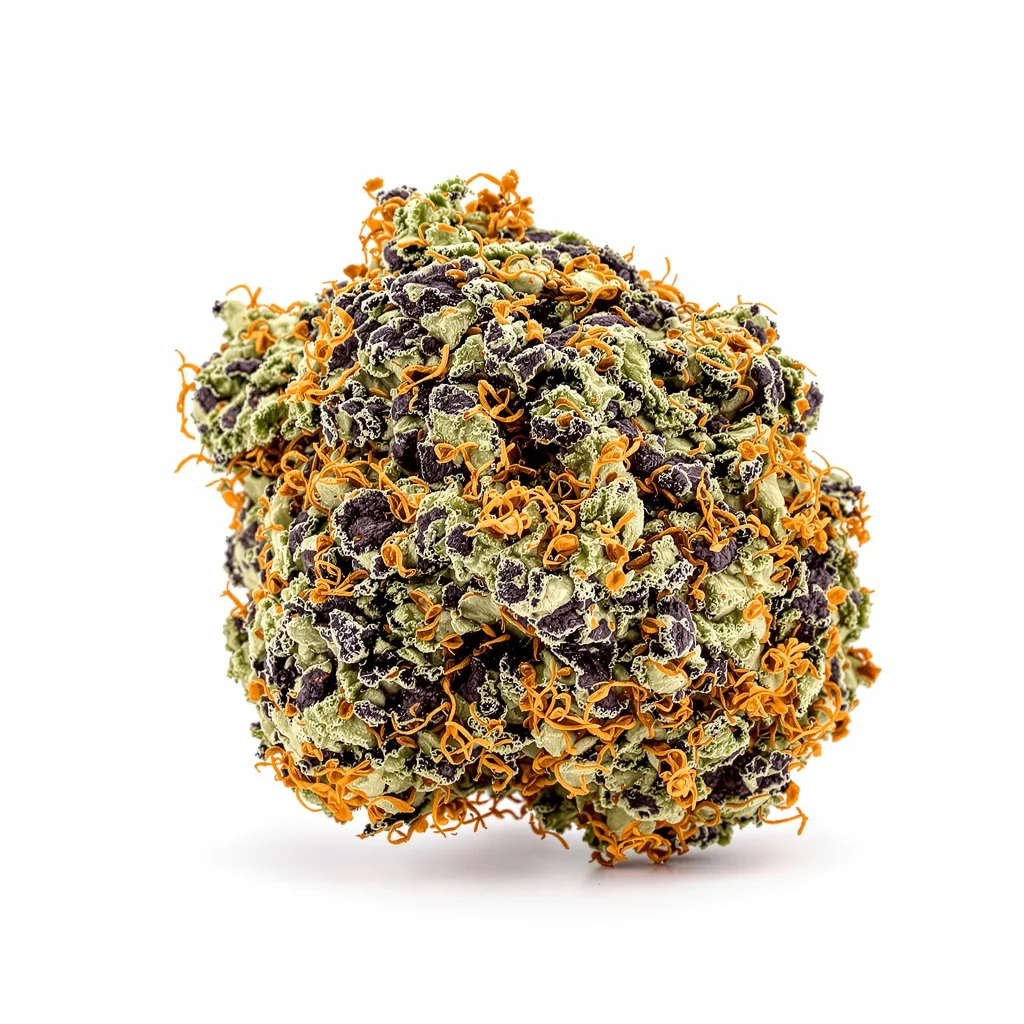 Grape OX 71% indica / 29% sativa — flor con tricomas visibles