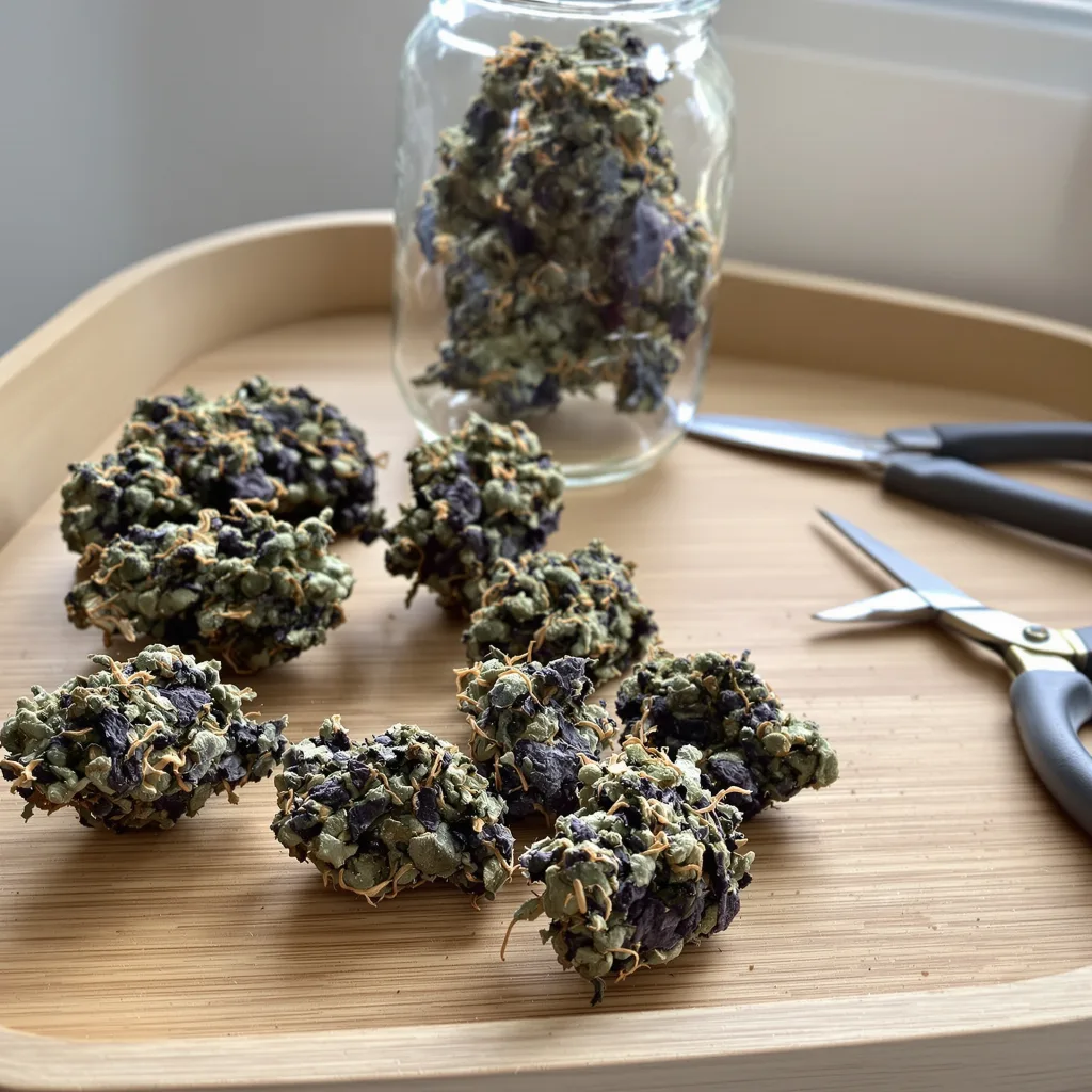 Grape Skunk 88% indica / 12% sativa — flor con tricomas visibles