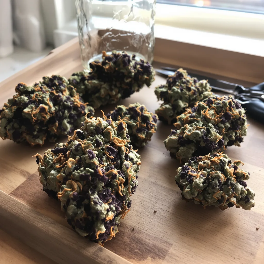 Grape Skunk 88% indica / 12% sativa — flor con tricomas visibles