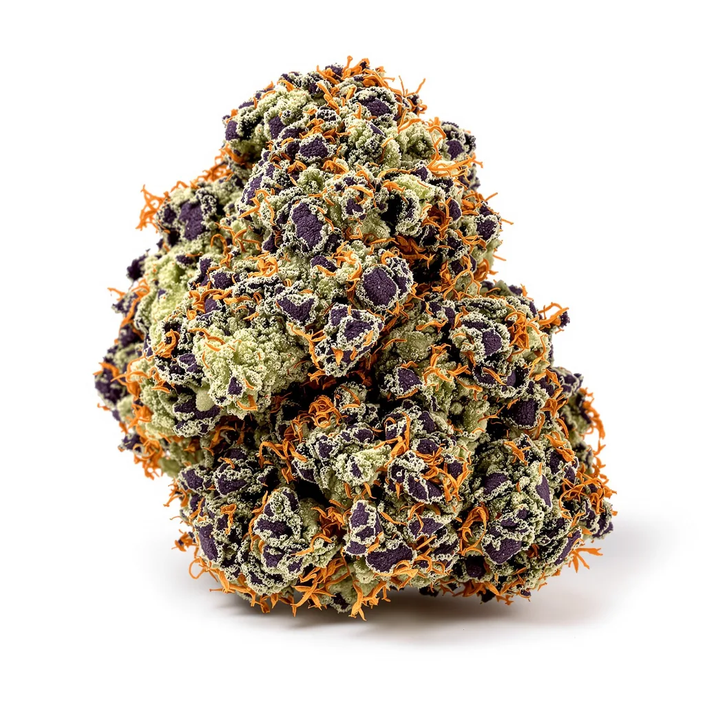 Grape Soda 81% indica / 19% sativa — flor con tricomas visibles