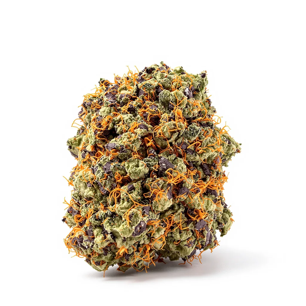 Grape Stomper 75% indica / 25% sativa — flor con tricomas visibles