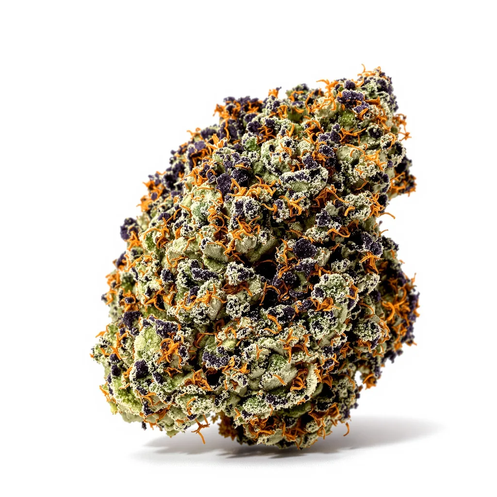 Grape Valley Kush 81% indica / 19% sativa — flor con tricomas visibles