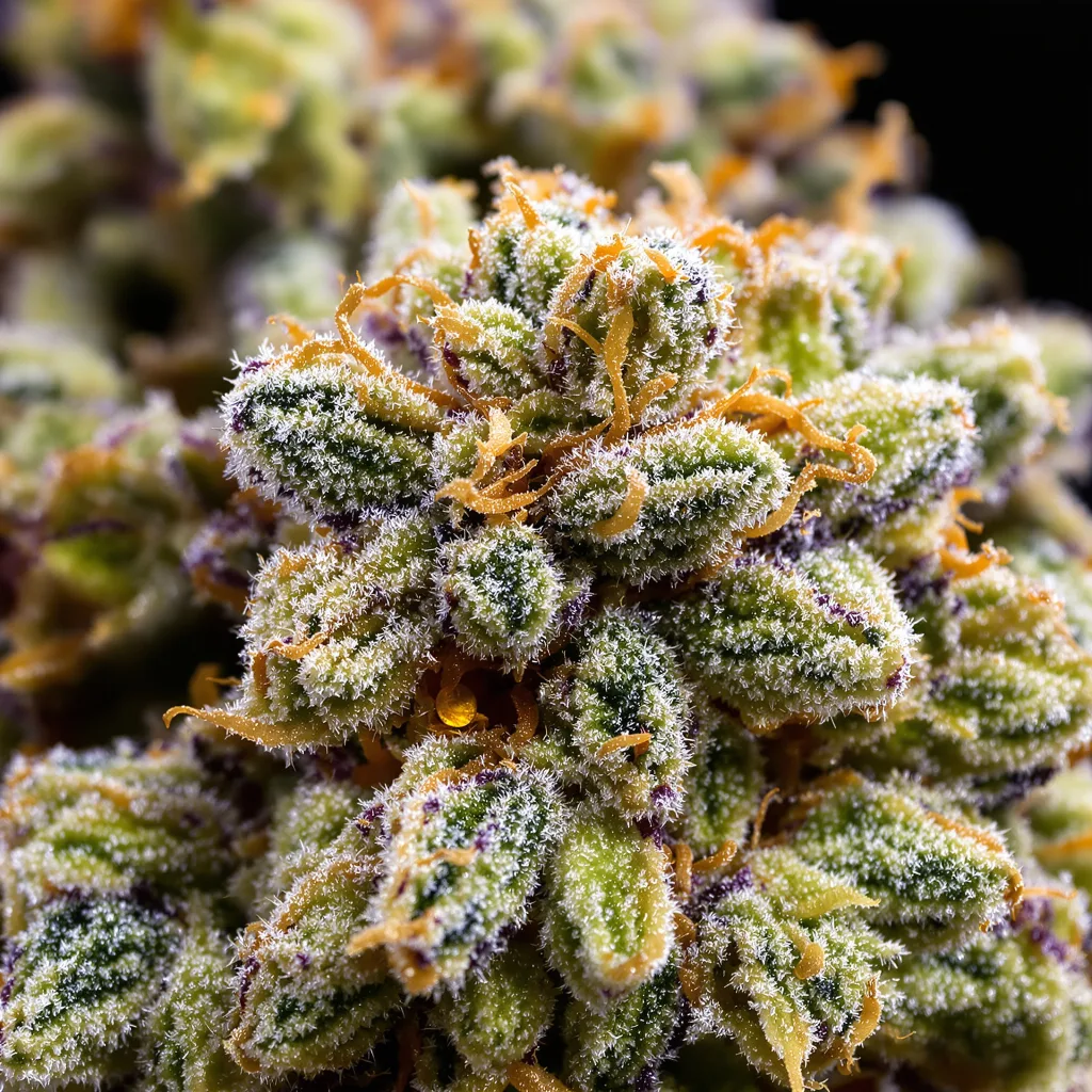 Primer plano de cogollo de cannabis Grapefruit Diesel mostrando cogollos densos verde bosque
