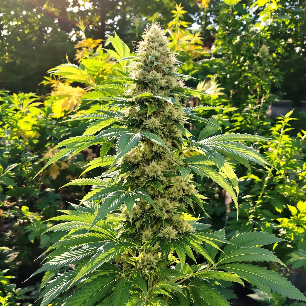 Grease Monkey 48% indica / 52% sativa — flor con tricomas visibles